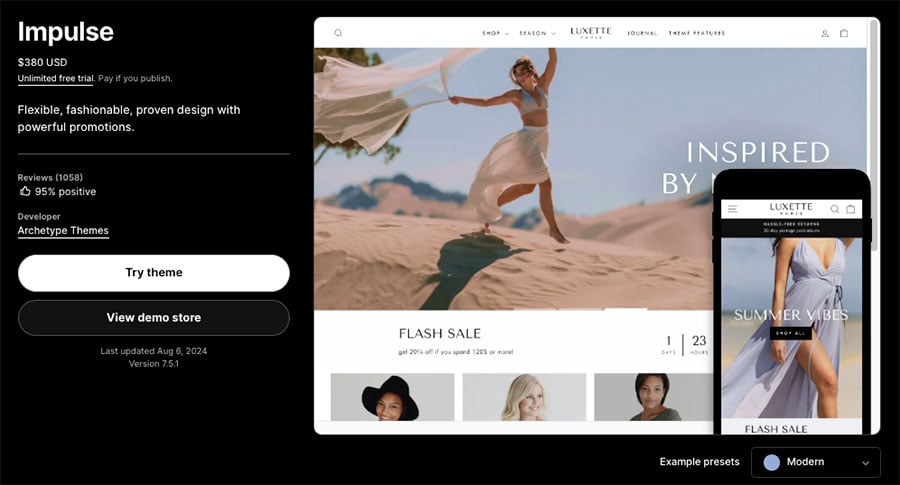 One of the most popular Shopify premium themes, 'Impulse'