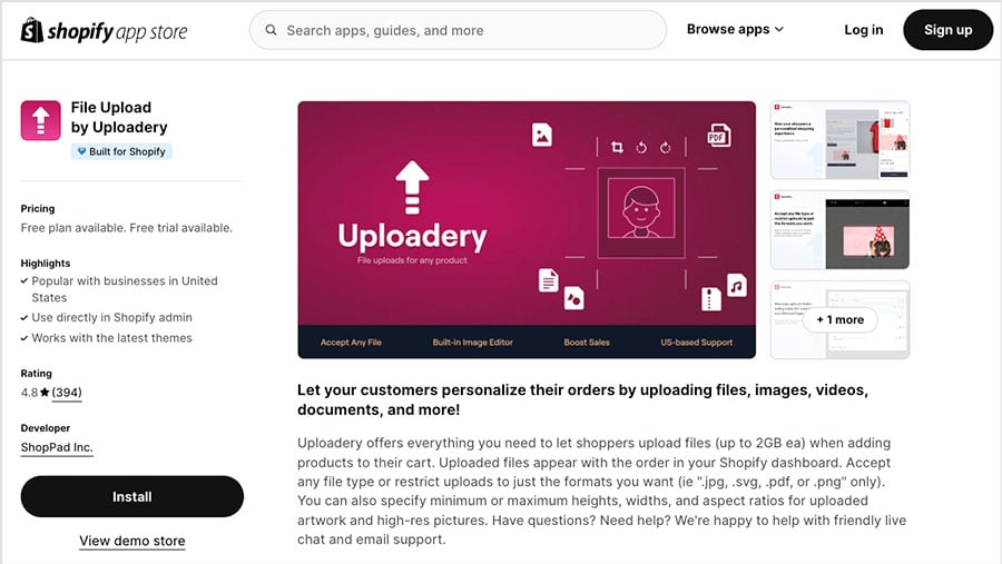 The 'Uploadery' app