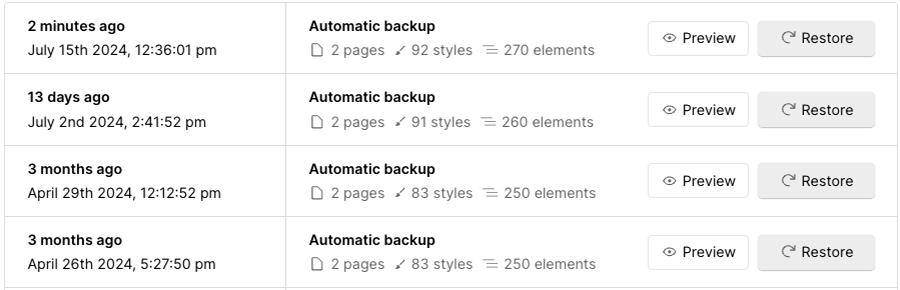 Automatic backups in Webflow