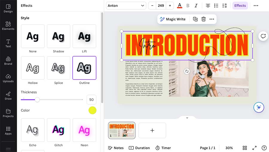 Applying text effects in Canva