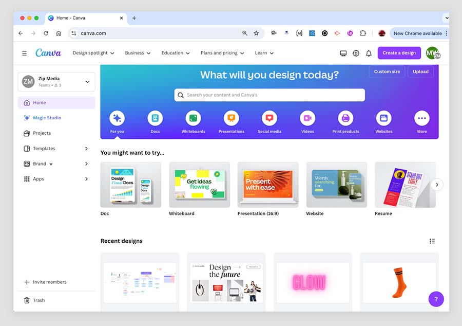 Canva as it appears in the Google Chrome browser