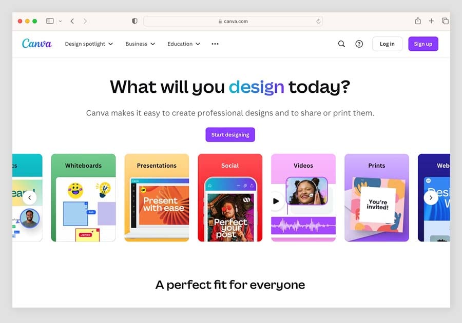 The Canva home page