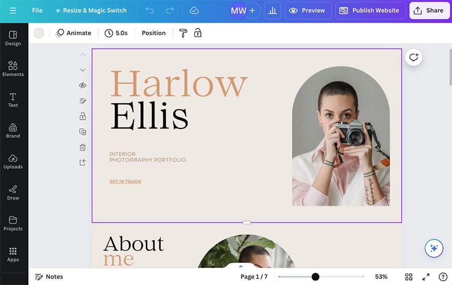 Creating a website in Canva