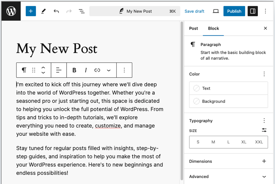 Editing a blog post in WordPress