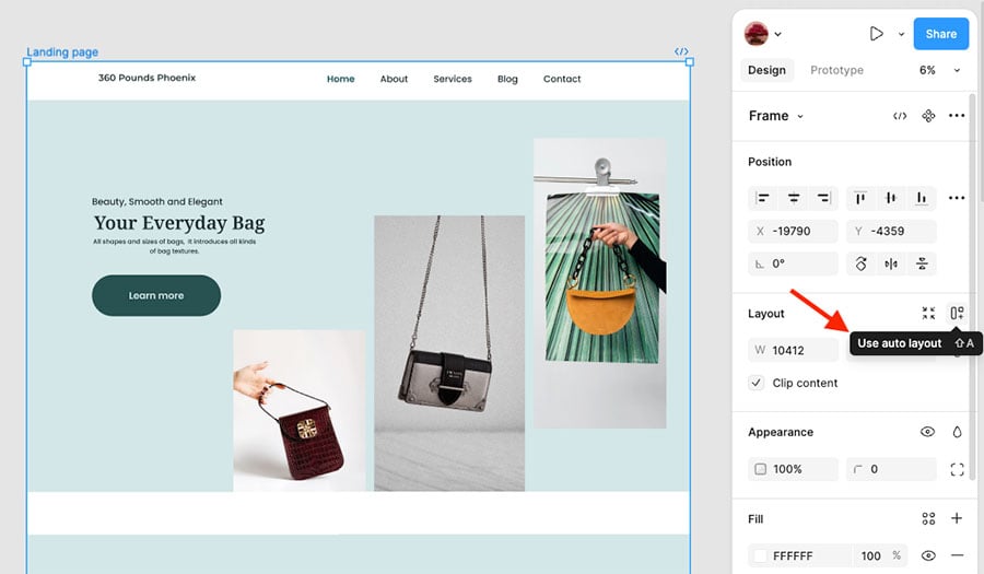 Using Figma's 'Auto Layout' tool
