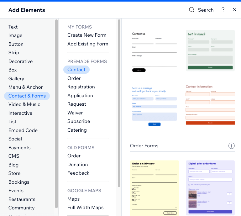 Adding a form in Wix