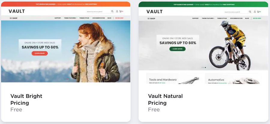 BigCommerce's free 'Vault Bright' and 'Vault Natural' themes