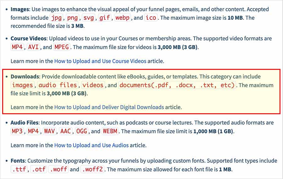 Digital product file formats in ClickFunnels