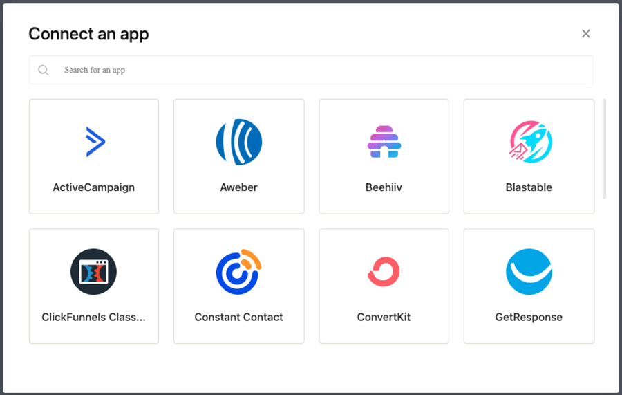 Some of the third-party integrations available in ClickFunnels 2.0