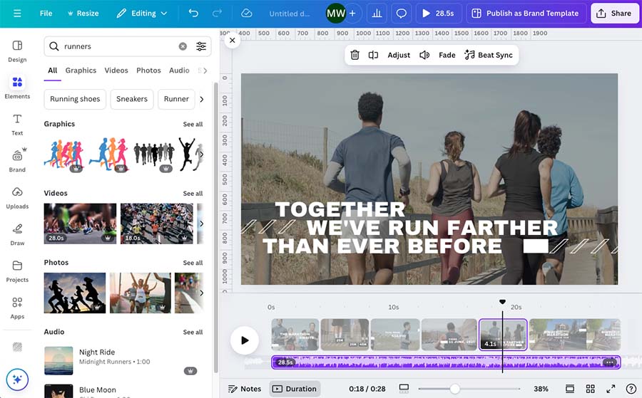 Creating video content with Canva's video editor.