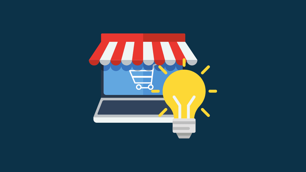 Ecommerce business ideas (image of an online store and a light bulb)