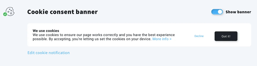 GetResponse's built-in cookie consent banner