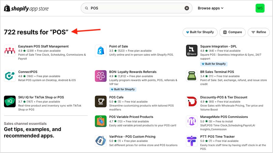 Examples of POS apps in the Shopify app store