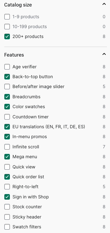 Theme filters in Shopify