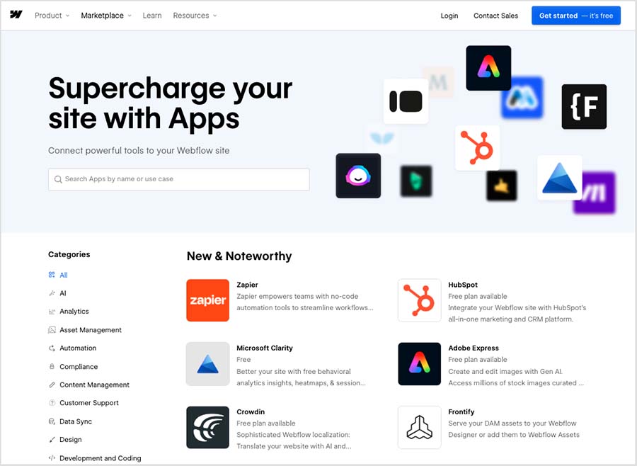 The Webflow app marketplace.