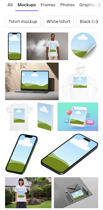 Product mockup options in Canva