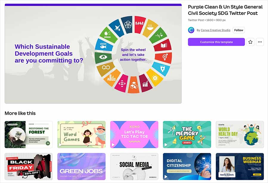 Customizing a 'sustainable development goals' template