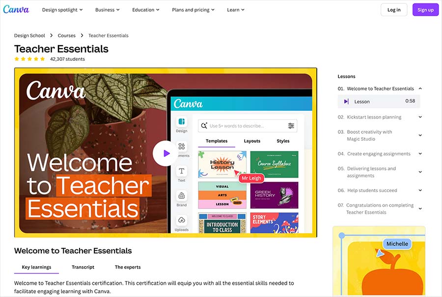 Canva's 'Teacher Essentials' video course