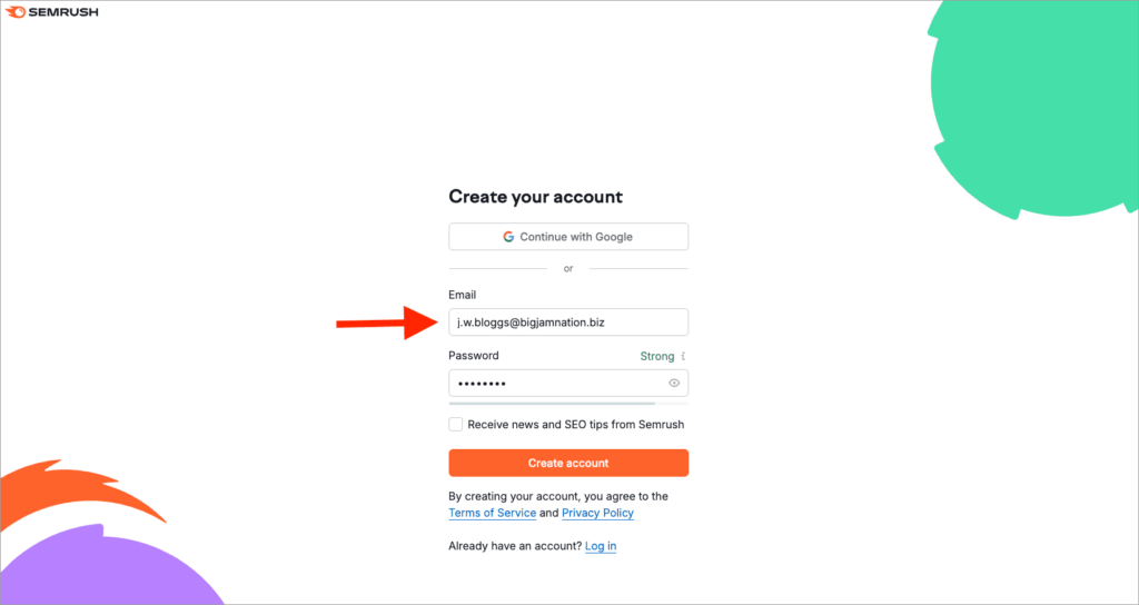 Creating a Semrush account