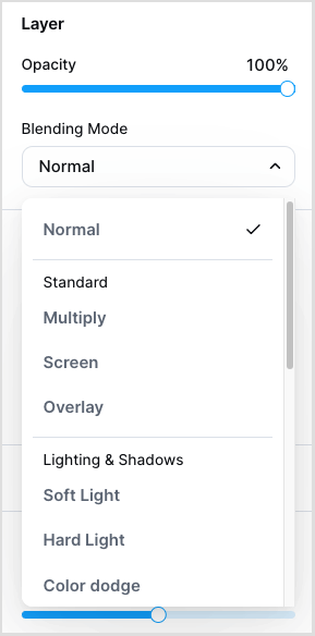 Image blend mode options in Kittl