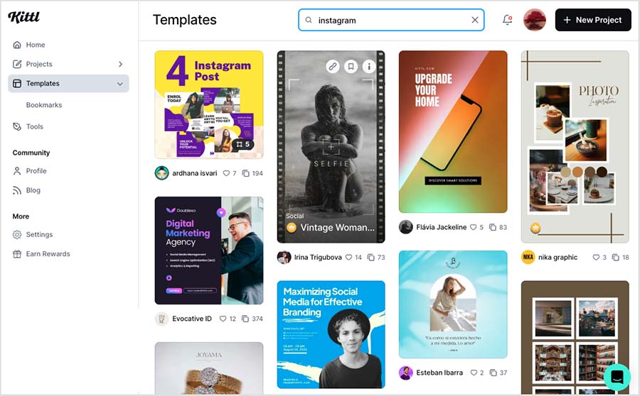Instagram templates in Kittl