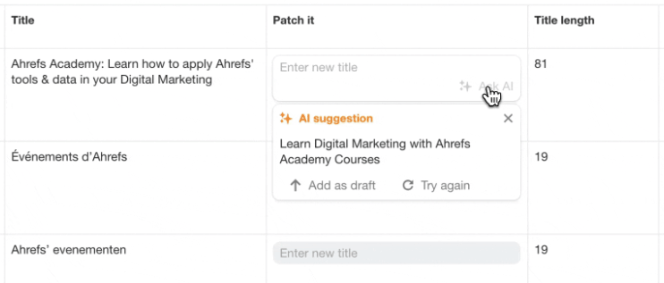 Getting AI-suggested meta descriptions from Ahrefs