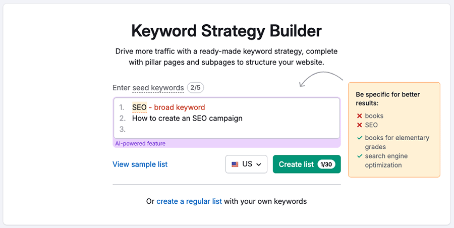 
Using Semrush's Keyword Strategy Builder