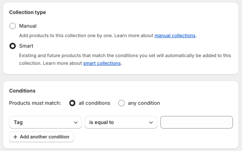 Creating an automated or 'smart' product collection in Shopify