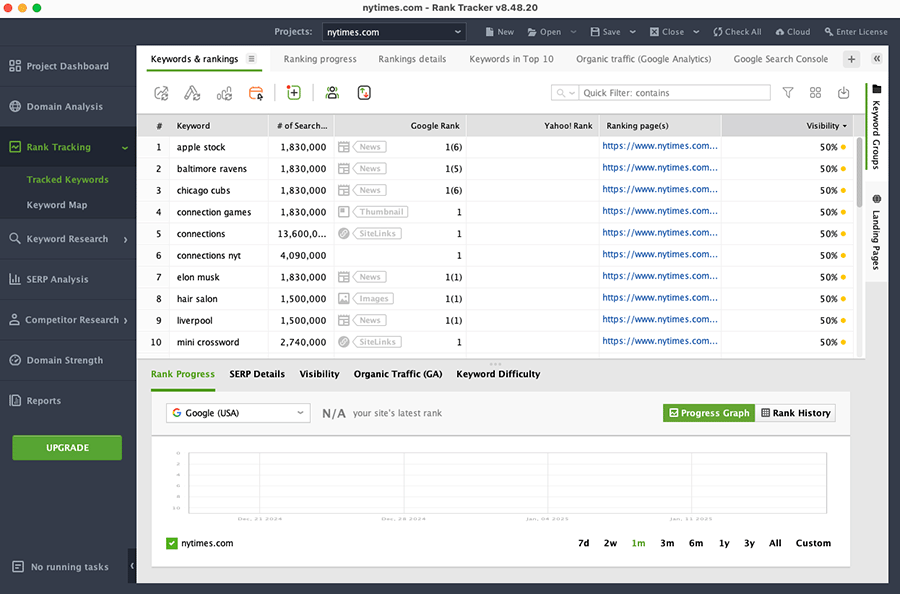 SEO PowerSuite's rank tracking tool