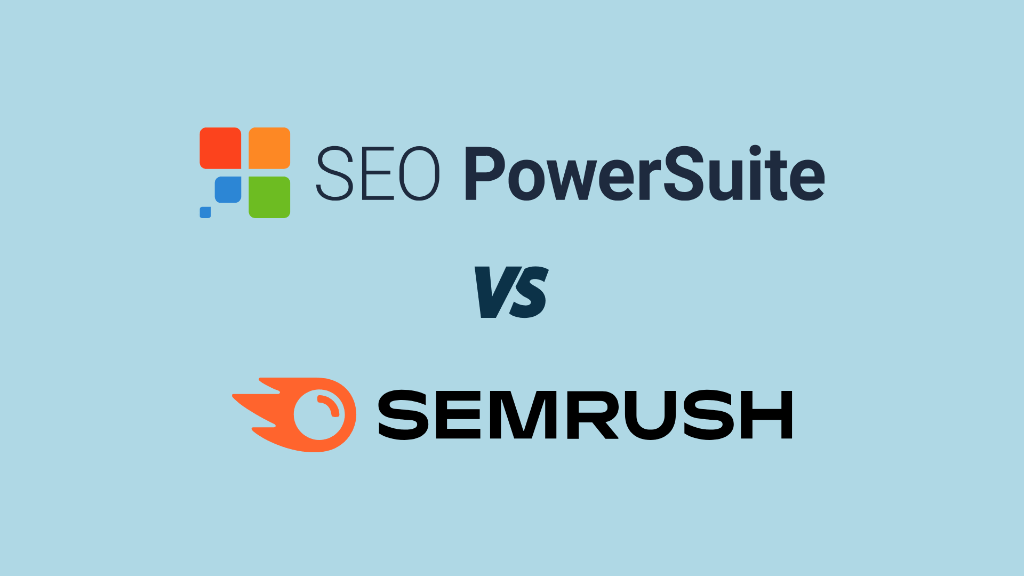 'SEO PowerSuite vs Semrush — Which is the better SEO tool?' — the SEO PowerSuite and Semrush logos on a light blue background