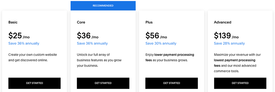 Squarespace pricing plans