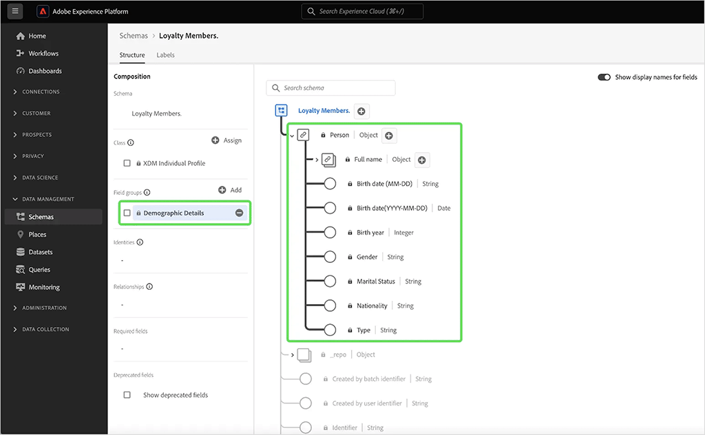 Using Adobe Commerce's built-in schema editor