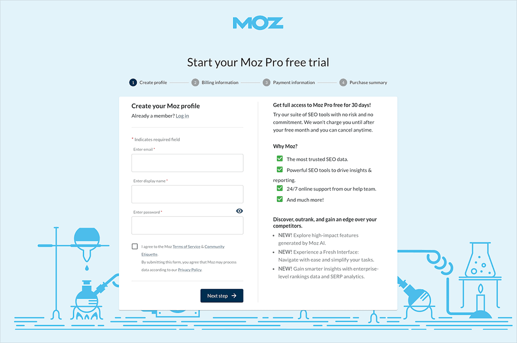 Creating your Moz Pro account