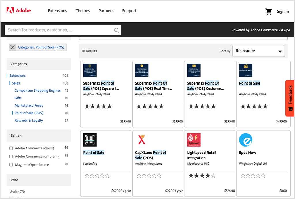 POS extensions in the Adobe Commerce extensions marketplace